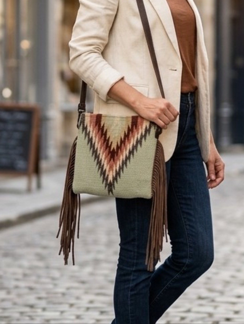 Mz Fair Trade Handwoven Wool Fringe Crossbody Bag Southwestern Oaxaca